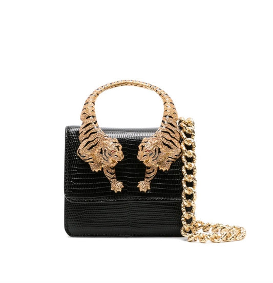 Roberto Cavalli tiger-handle tote leather bag